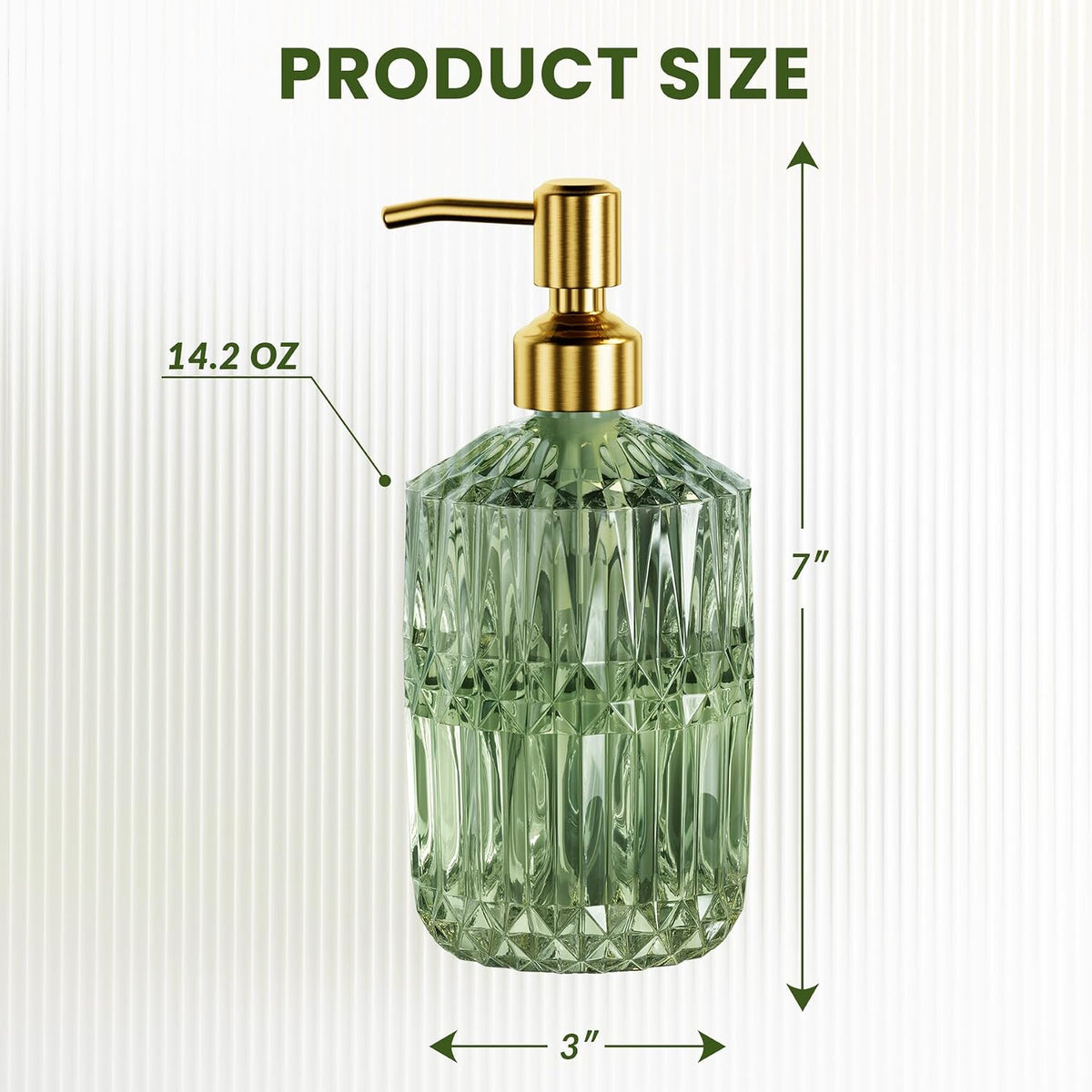 AmazerBath Soap Dispenser Green Glass Soap Dispenser with Pump Stainless Steel, 14.2OZ Luxury Gold Hand Soap Dispensers Bottles Bathroom, Refillable Kitchen Soap Dispenser for Dish Soap, 1 Pack