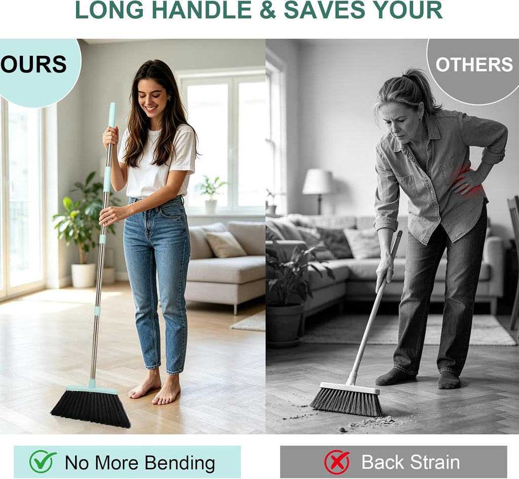Broom and Dustpan Combo Set,55" Long Handle,Green