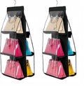 HAN SHENG 6-Pocket Clear Hanging Purse Organizer for Closet, Black, 2 Pack