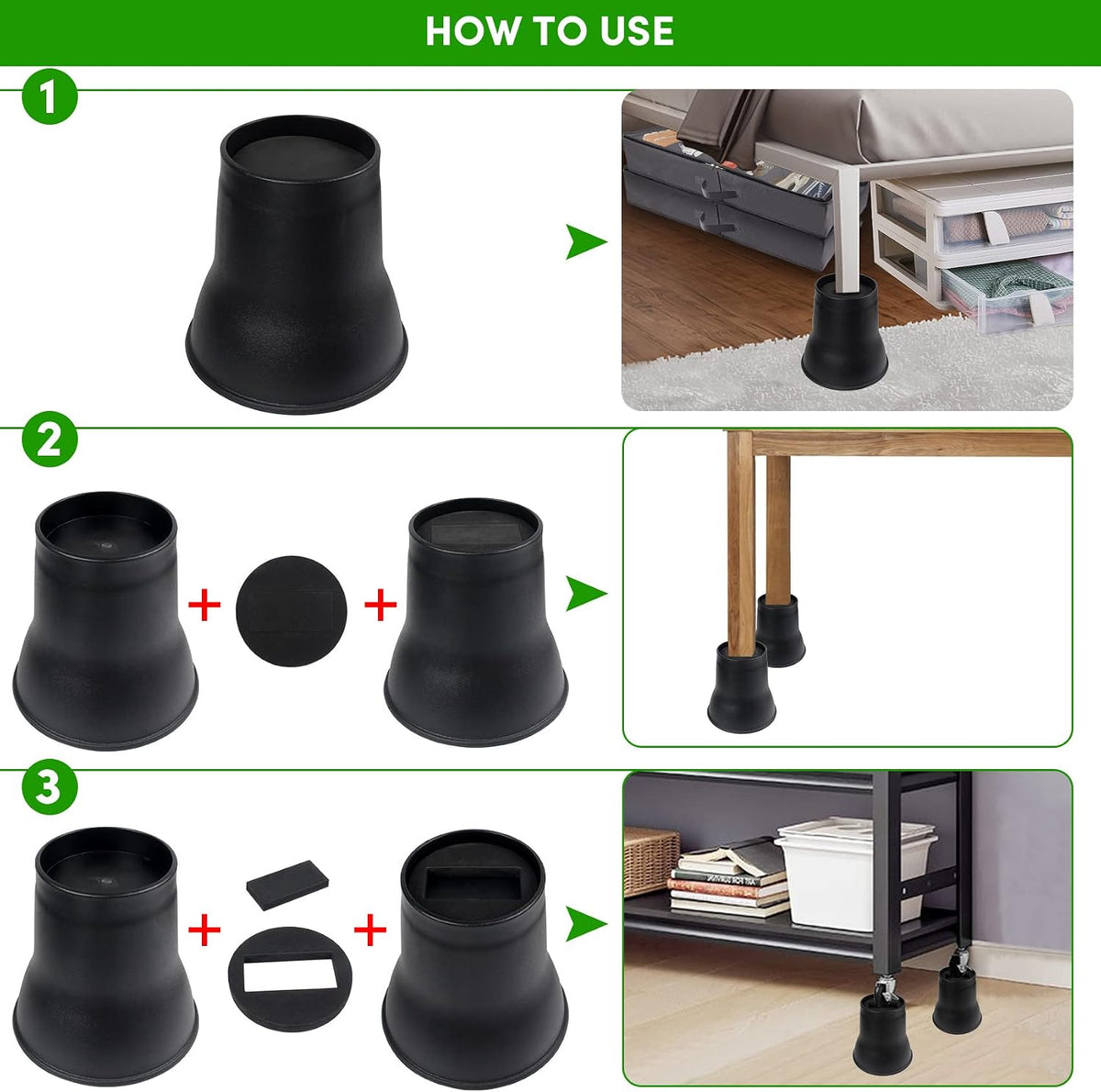 DEDU Bed Risers 6 Inch Heavy Duty 6 Pack, Furniture Risers with Caster Pads Supports Up to 6600 Lbs, Round Couch Risers for Sofas, Desk (Black)