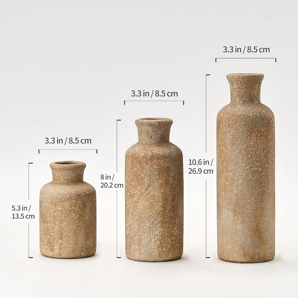 Ceramic Rustic Farmhouse Vase Set of 3,Terracotta Vases for Home Decor