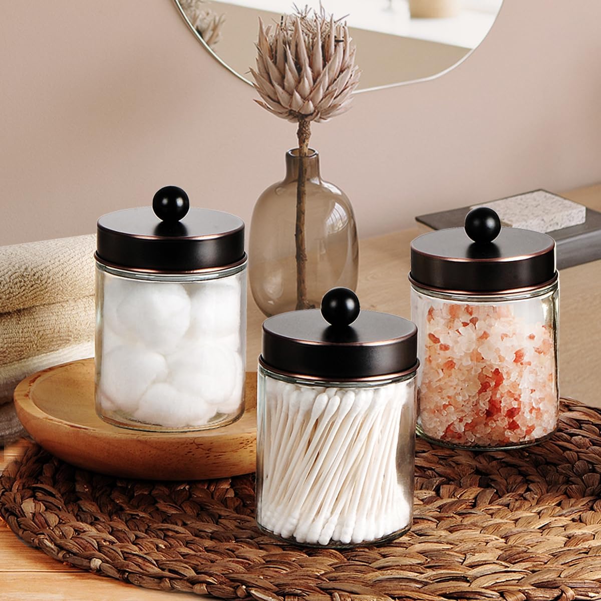 Amolliar Apothecary Jar Bathroom Storage Qtip Holder Glass, ORB 2Pack