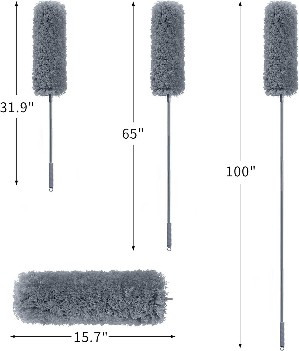 BOOMJOY Microfiber Feather Duster with 100 inches Extension Pole, Dusters for Cleaning High Ceiling, Fan, Blinds, Furniture, Dark Grey