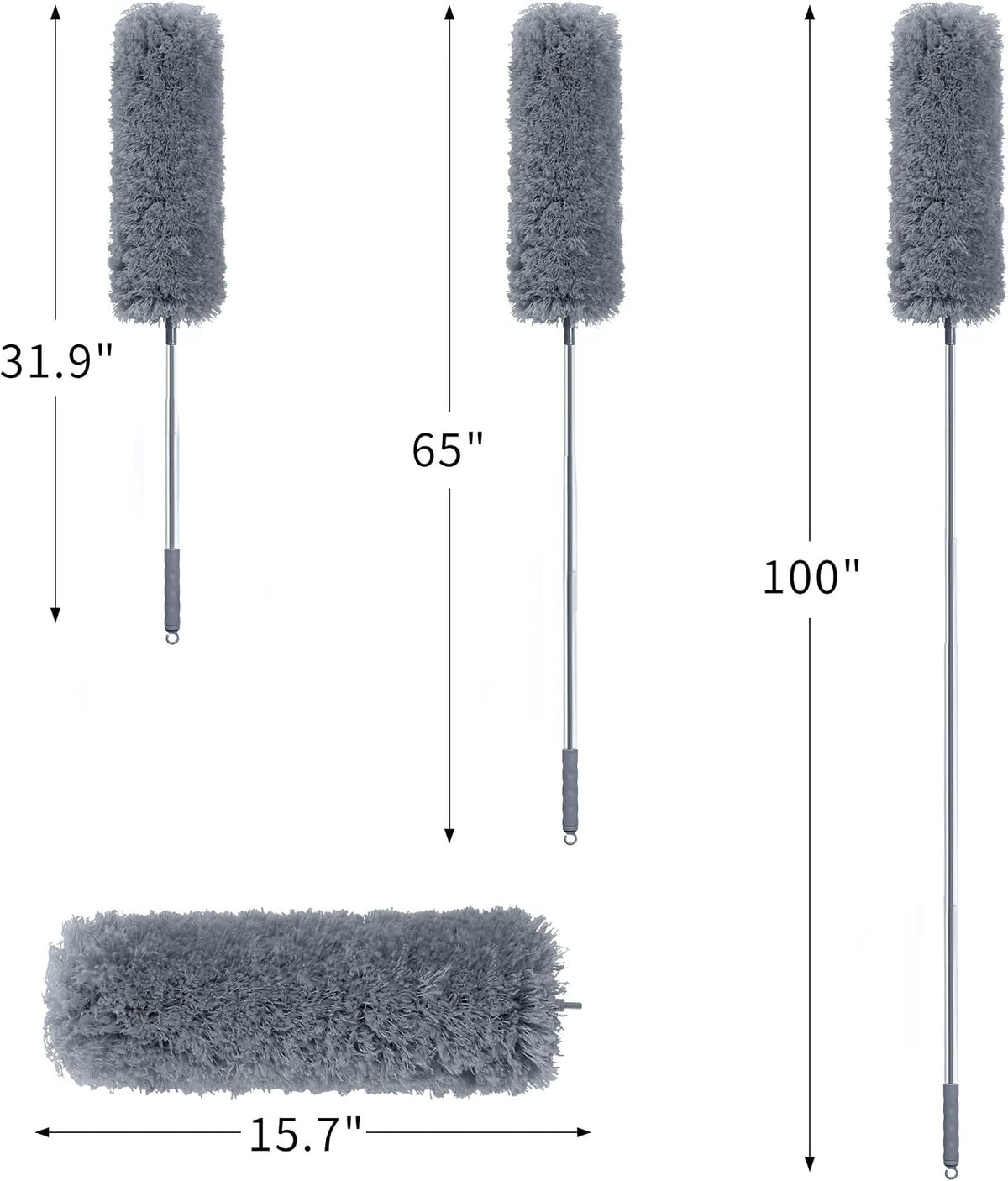 BOOMJOY Microfiber Feather Duster with 100 inches Extension Pole, Dusters for Cleaning High Ceiling, Fan, Blinds, Furniture, Dark Grey