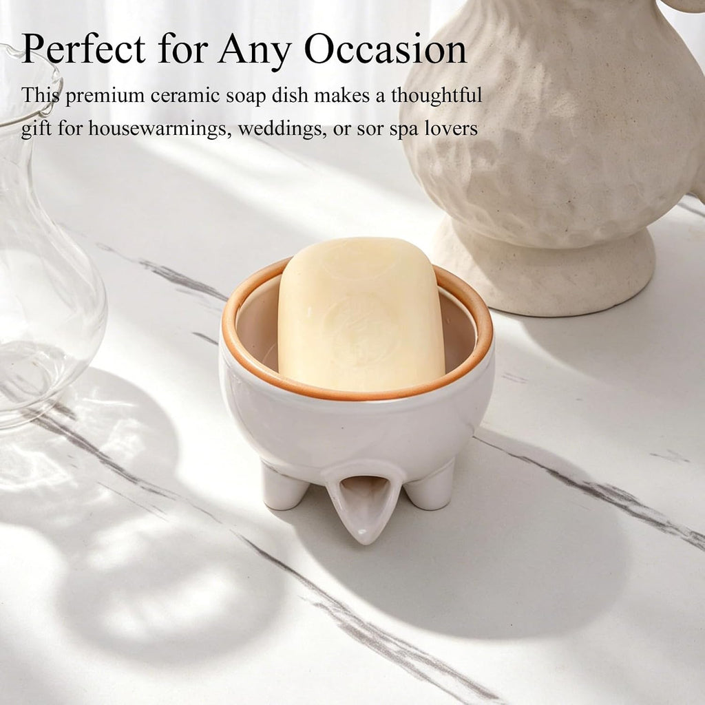 Soap Dish, Self Draining Ceramic Soap Holder for Shower, Bath, Kitchen Sink