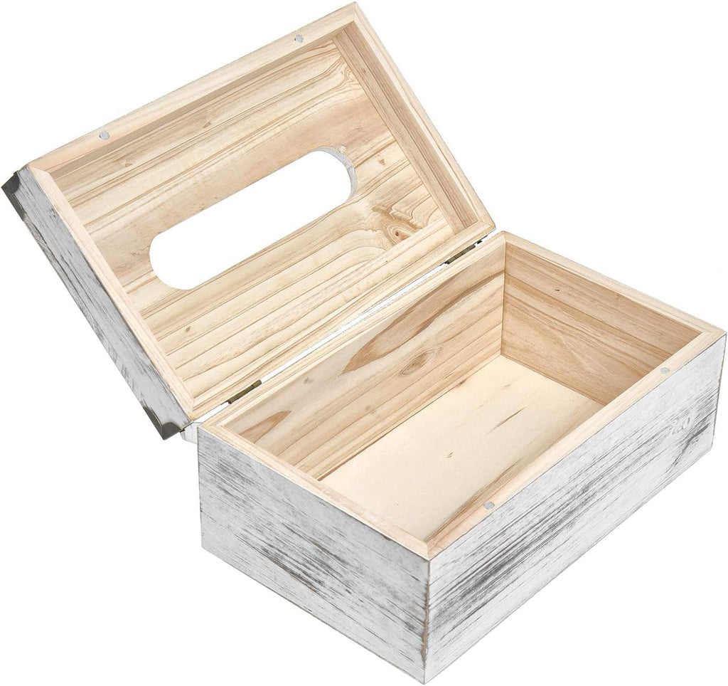 Distressed Wooden Rustic Facial Tissue Box Holder Tissue Box Cover Napkin Dispenser for Bathroom Living Room Dining Room Bedroom Toilet (Washed White)
