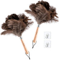 2 Pack Ostrich Feather Dusters for Cleaning with Wooden Handle, 13.5 inch
