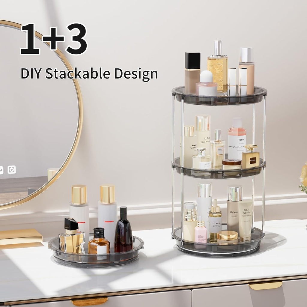 Rotating Makeup Organizer, Perfume Skincare Holder, 2 Tier 9 Inch, Gray