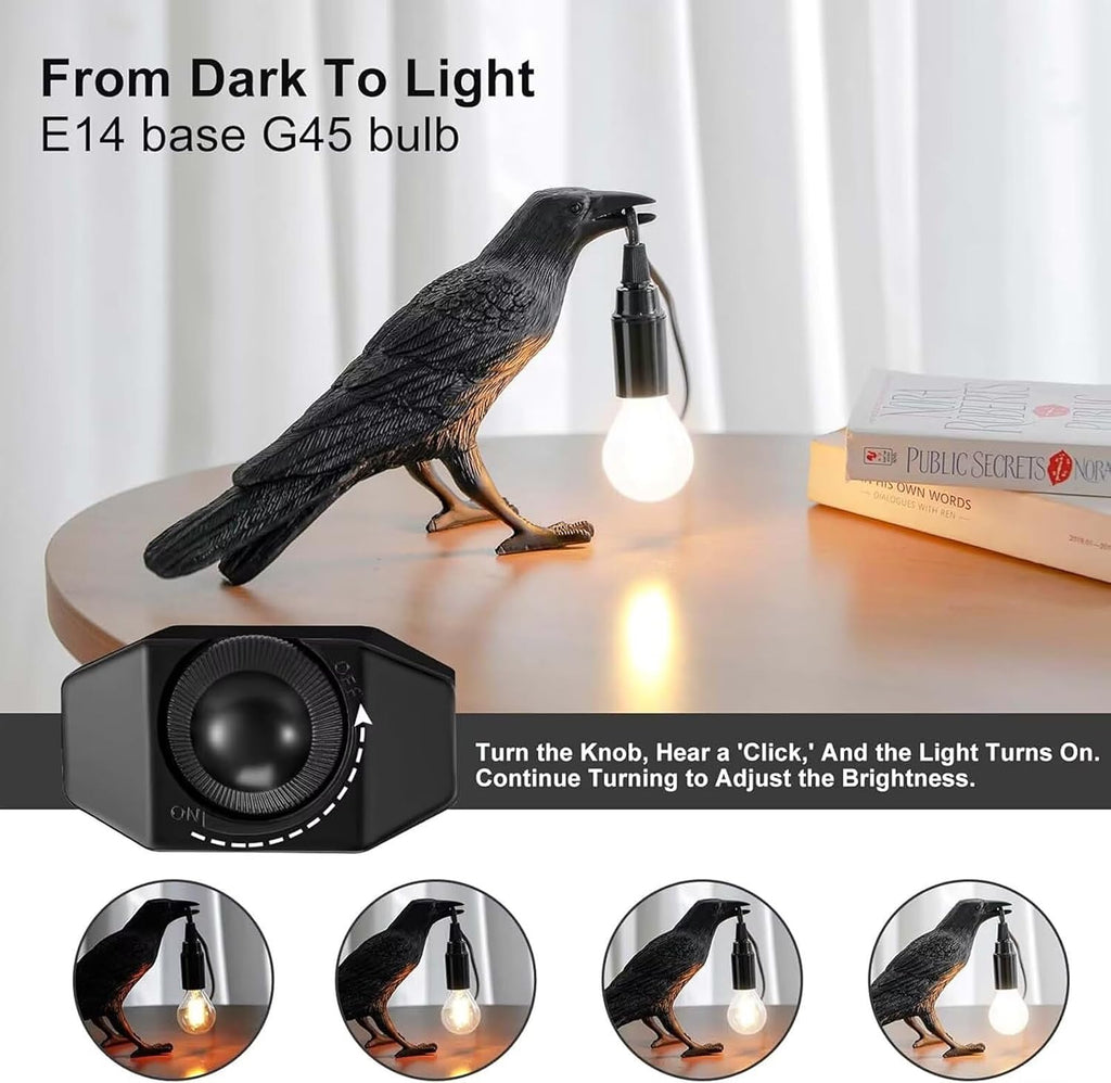 Raven Lamp - Adjustable Brightness with Bulb, Gothic Home Decor for Bedside, Bedroom, Living Room, Halloween Table Decor Light