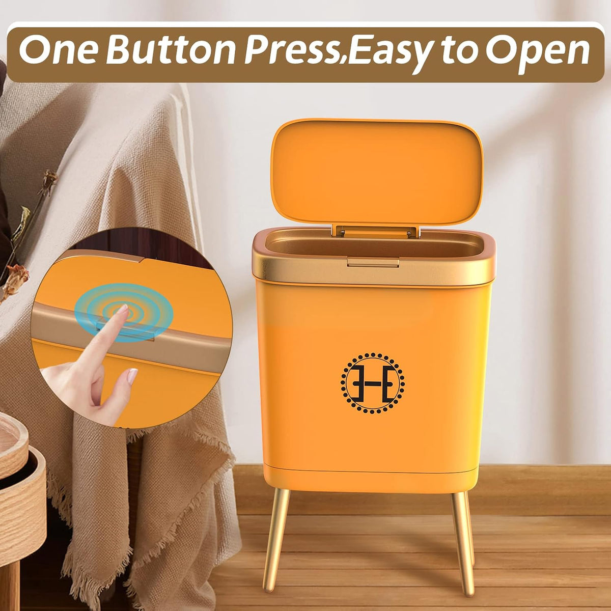 Procade Orange Bathroom Trash Can with lid,4 Gallon Retro Gold Garbage Can