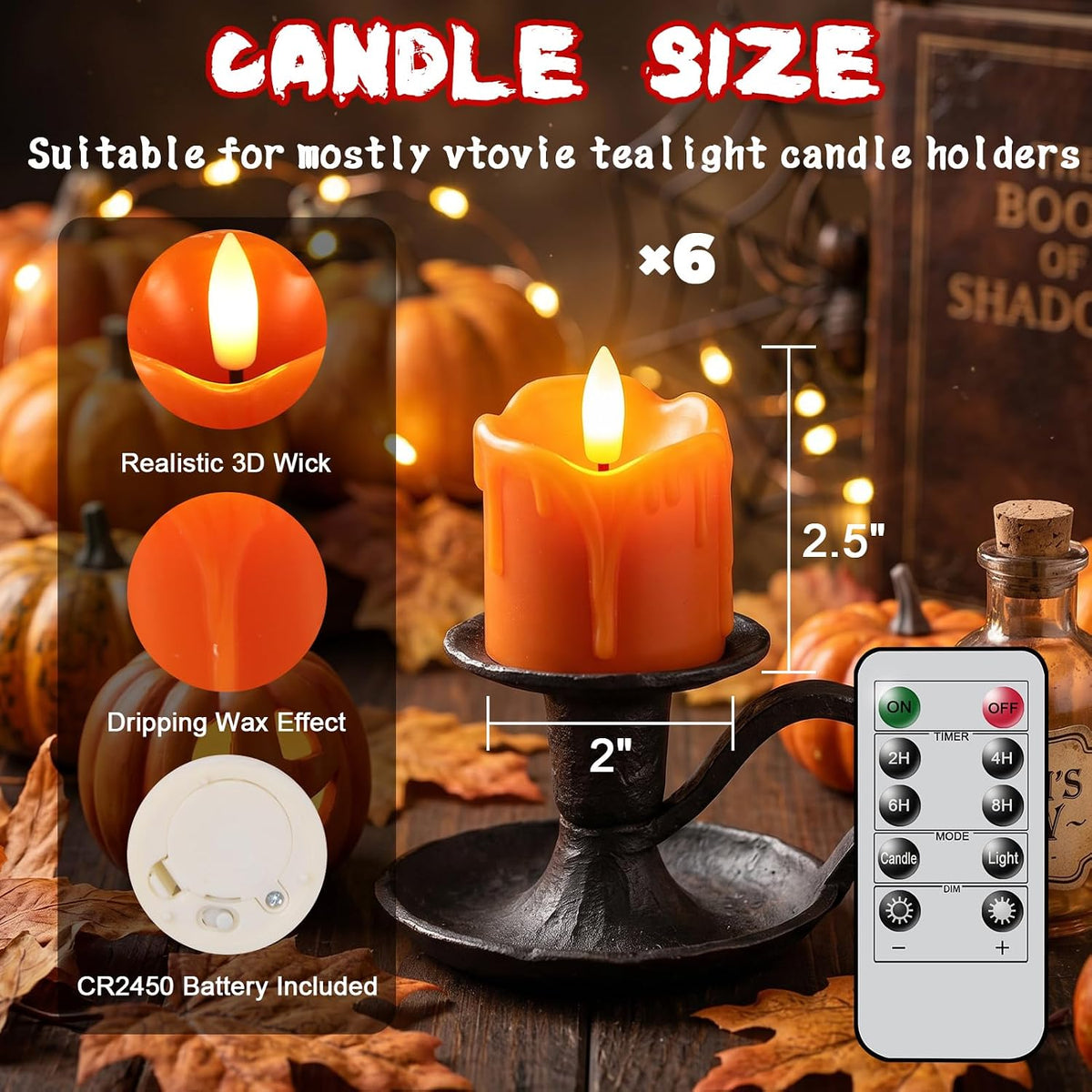 Orange Flameless Votive Candles Battery Operated with Remote Timer