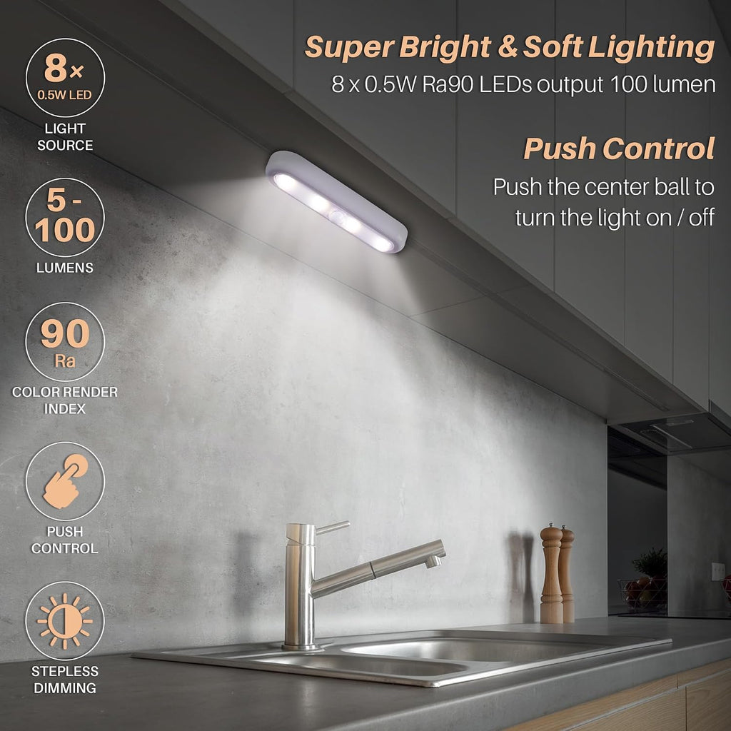 STAR-SPANGLED 7” Dimmable LED Stick on Push Tap Lights AAA Battery, 3 Pack