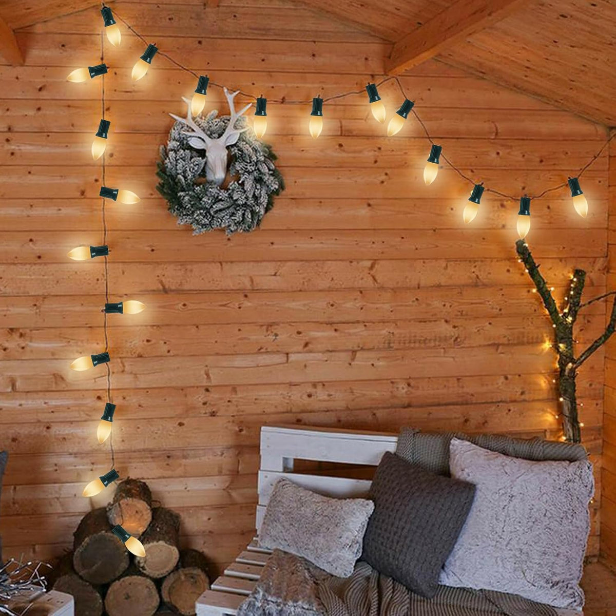 C9 LED Replacement Christmas Lights Bulbs, Plastic Shatterproof LED Bulbs for Christmas Outdoor Patio String Lights, 0.6W Equivalent to 7W, White Night Light Bulbs, E17 Intermediate Base, 25 Pack
