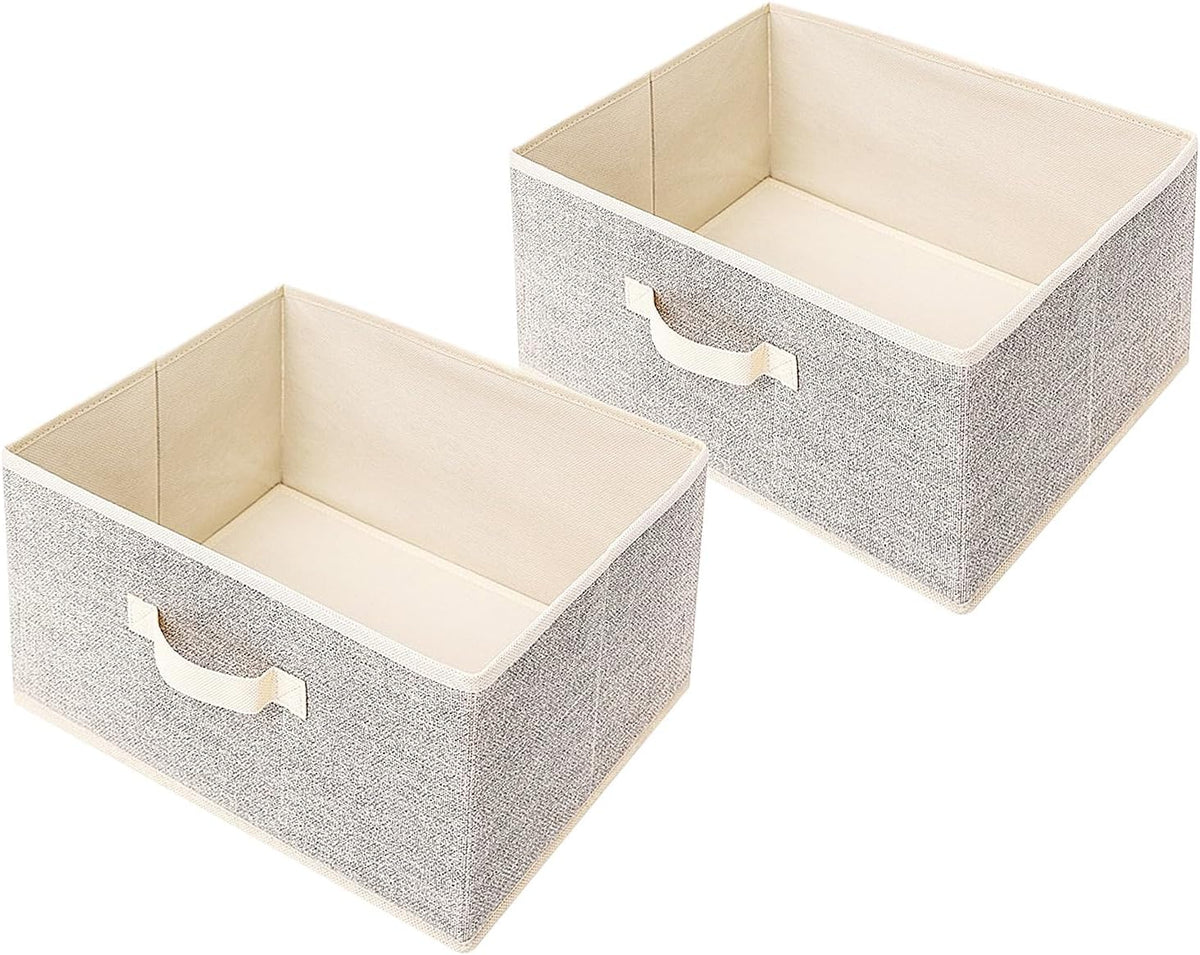 Storage Baskets, 15.7 Inch Woven Fabric Bins, Storage Cubes with Reinforced Handles, Organizer Bins for Closet Shelves, Foldable, Clothes. (2PCS/Beige-15.7*11*7.8inch)