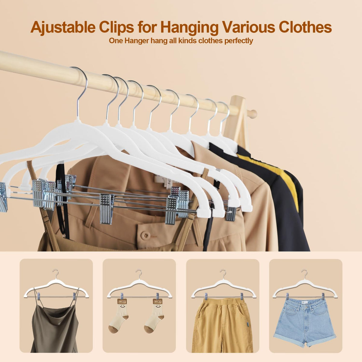 Stormix Velvet Hangers with Clips Non-Slip for Pants, Skirt 18 Pack White