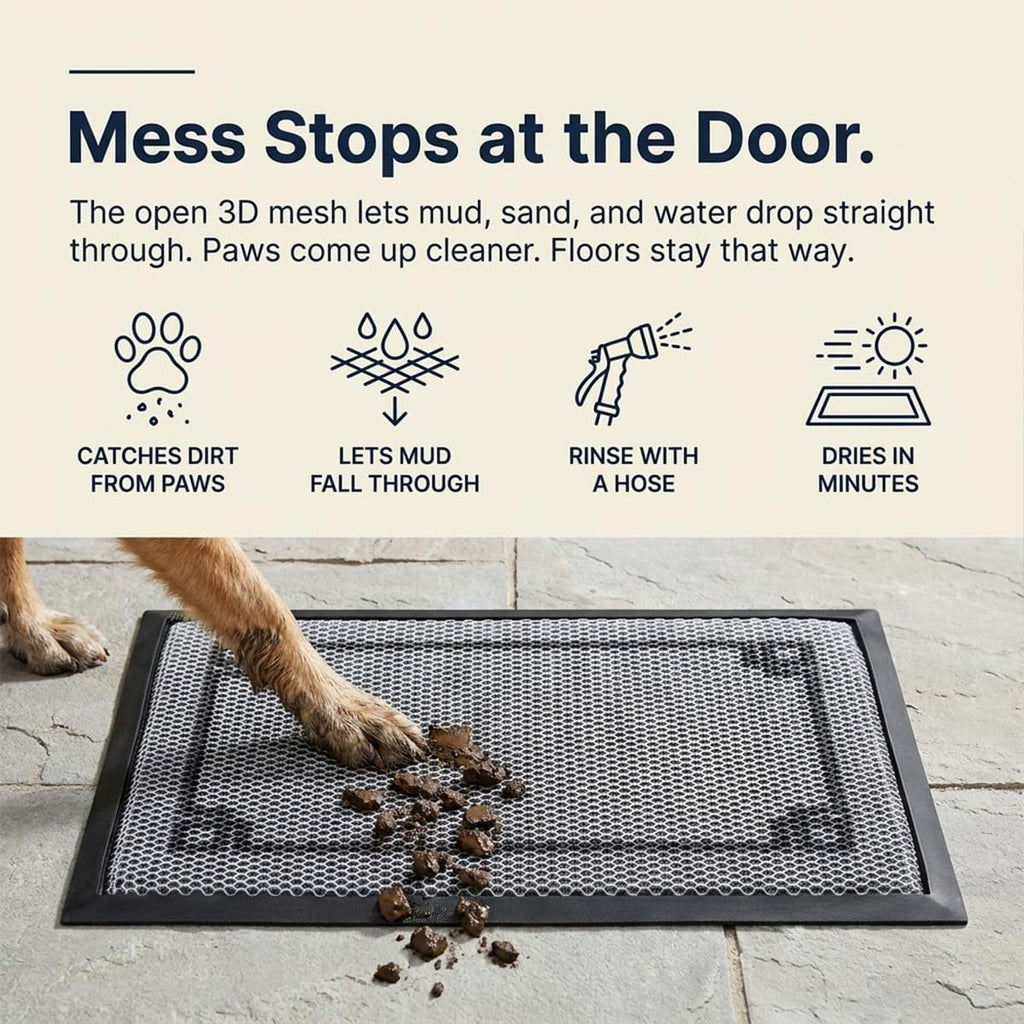 Muddy Mat® Meshy Mat® Door Mat Heavy-Duty Quick-Dry Floor Mat, Sand & Dirt Trapper for Indoor & Outdoor, Ideal for Entrance, Patios & Garages,Low-Profile,Non-Slip,Washable– Border 16"x24"x0.4"