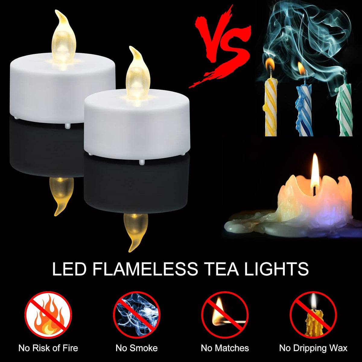 100 Pack Flameless LED Tea Lights Candles Flickering 200+ Hours Warm White