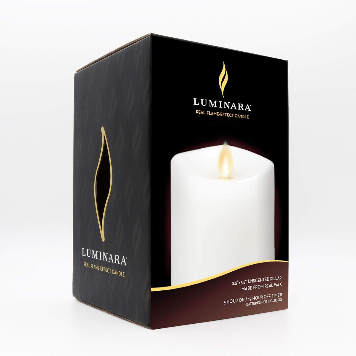 Luminara Flameless Pillar Candle Medium (5.5 inches Tall), Flickering Real Flame Effect, Melted Edge, Real Wax, Smooth Finish, Unscented, White, LED Battery Powered
