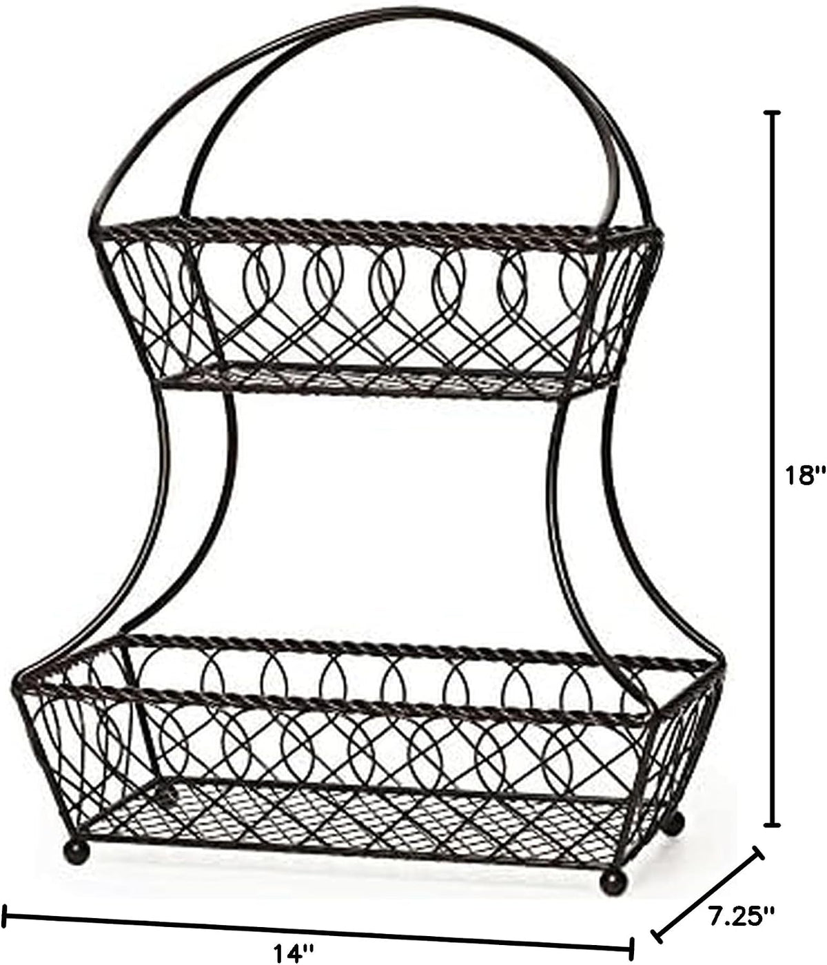 Gourmet Basics by Mikasa Loop and Lattice 2-Tier Flatback Metal Fruit Basket, Antique Black