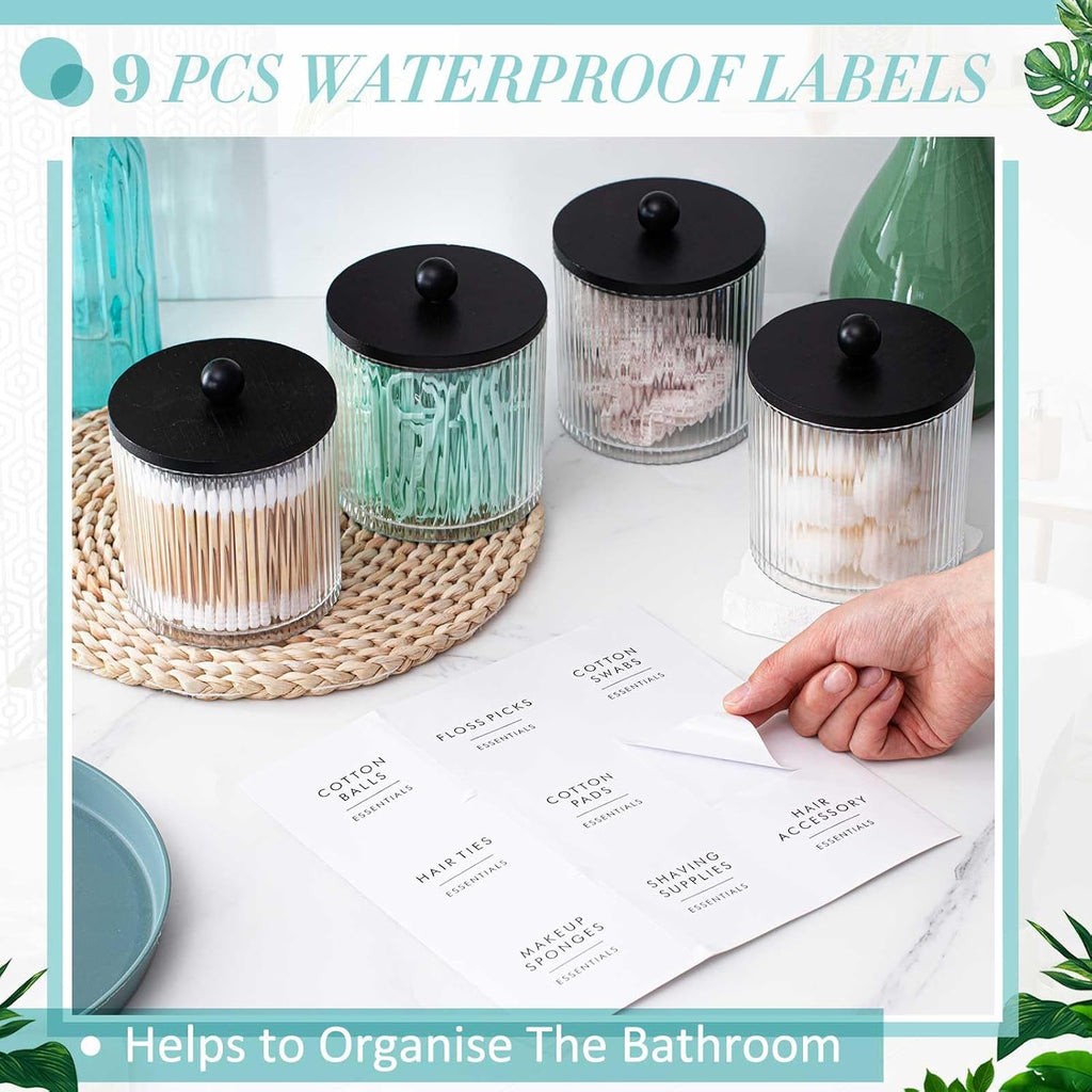 6 Pcs Plastic Holder Dispenser Bathroom Jars Bamboo Lids 18 oz, Black