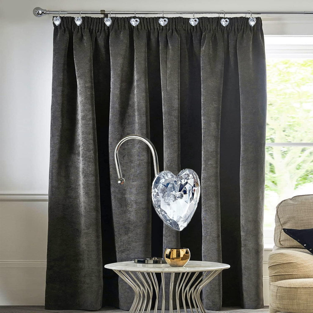 Romantic Angels 12PCS Shower Curtain Hooks Rings for Bathroom, Stainless Steel Rust Resistant Decorative Rhinestones Shower Curtain Hooks for Shower Curtains and Shower Rod (Silver Heart)