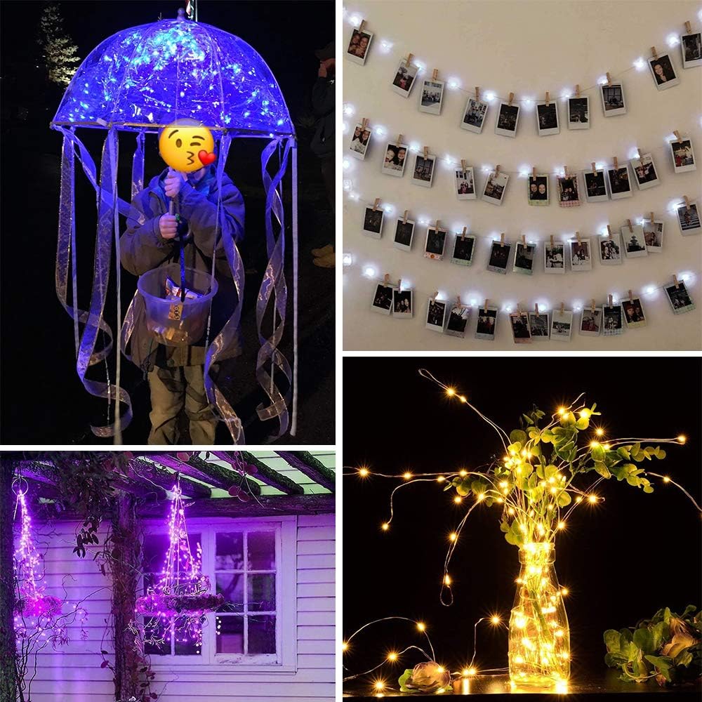 SunKite 8 Colors LED Fairy String Lights Battery Operated 16 Pack 20 LED 6.6 Ft Silver Copper Wire Firefly Starry Moon Lights Waterproof for DIY Bottle Jars Wedding Gifts Christmas Party Decor