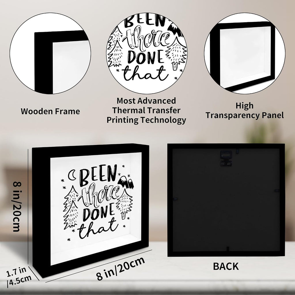 8" x 8" Black Travel Shadow Box Frame - Been There Done That - Travel Wooden Display Memory Saver with Slot for Tickets, Keepsake - Gifts & Decorations for Family & Friends - A10