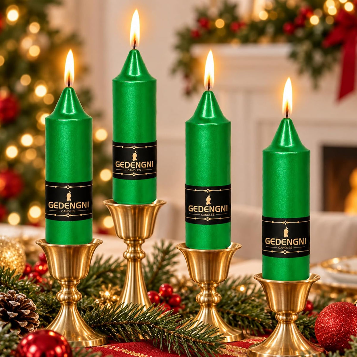 Short Taper Candles 4 Pack,5 Inch Metallic Green Candle Sticks