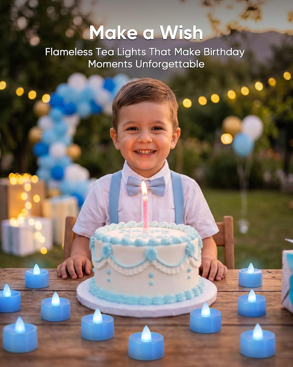 Homemory 50-Pack Light Blue Flameless Battery Tealight Candles, 200+ Hours