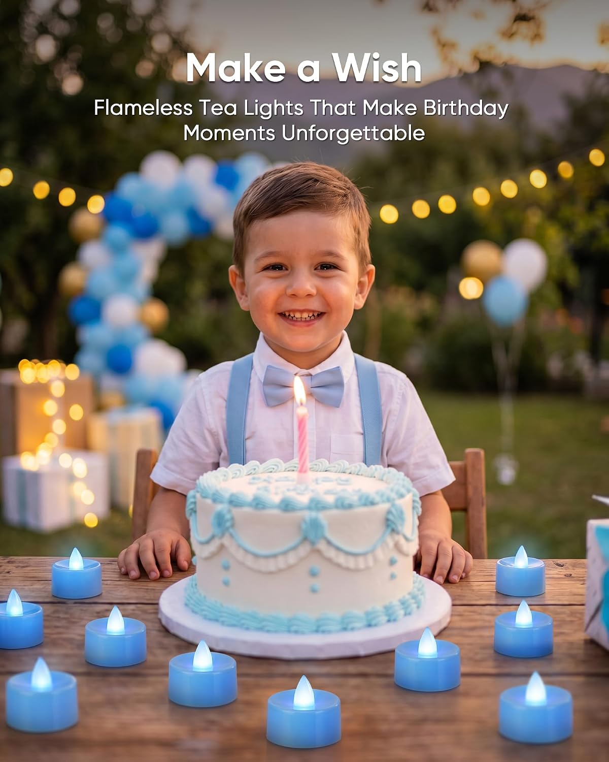 Homemory 50-Pack Light Blue Flameless Battery Tealight Candles, 200+ Hours