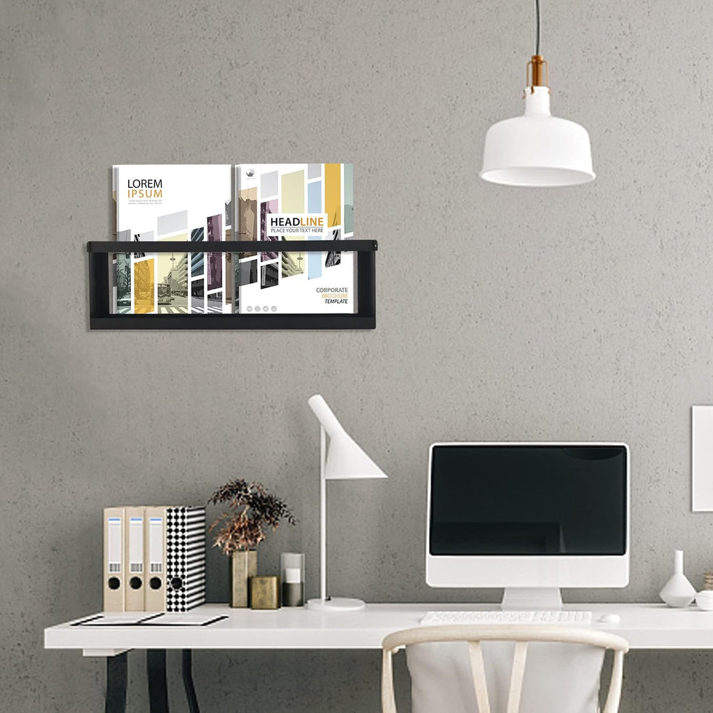 Deveosa Magazine Holder Wall Mounted - Black Minimalist Metal File Rack Hanging Brochure Storage Organizer Comic Display For Living Room Bathroom Waiting Room Home Office Decor (19.7 inch)