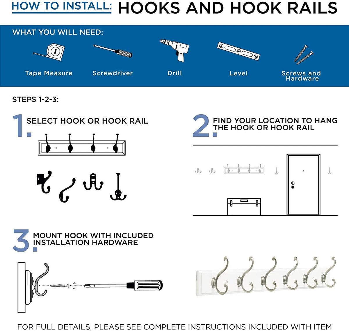 Franklin Brass Heavy Duty (5-Pack) Coat and Hat Wall Hooks Double Hooks for Hanging Matte Nickel Wall Mount Hanger Backpack, Purse, Bag, Towel Organization Decorative Wall Hooks FBCHH5-MN-C