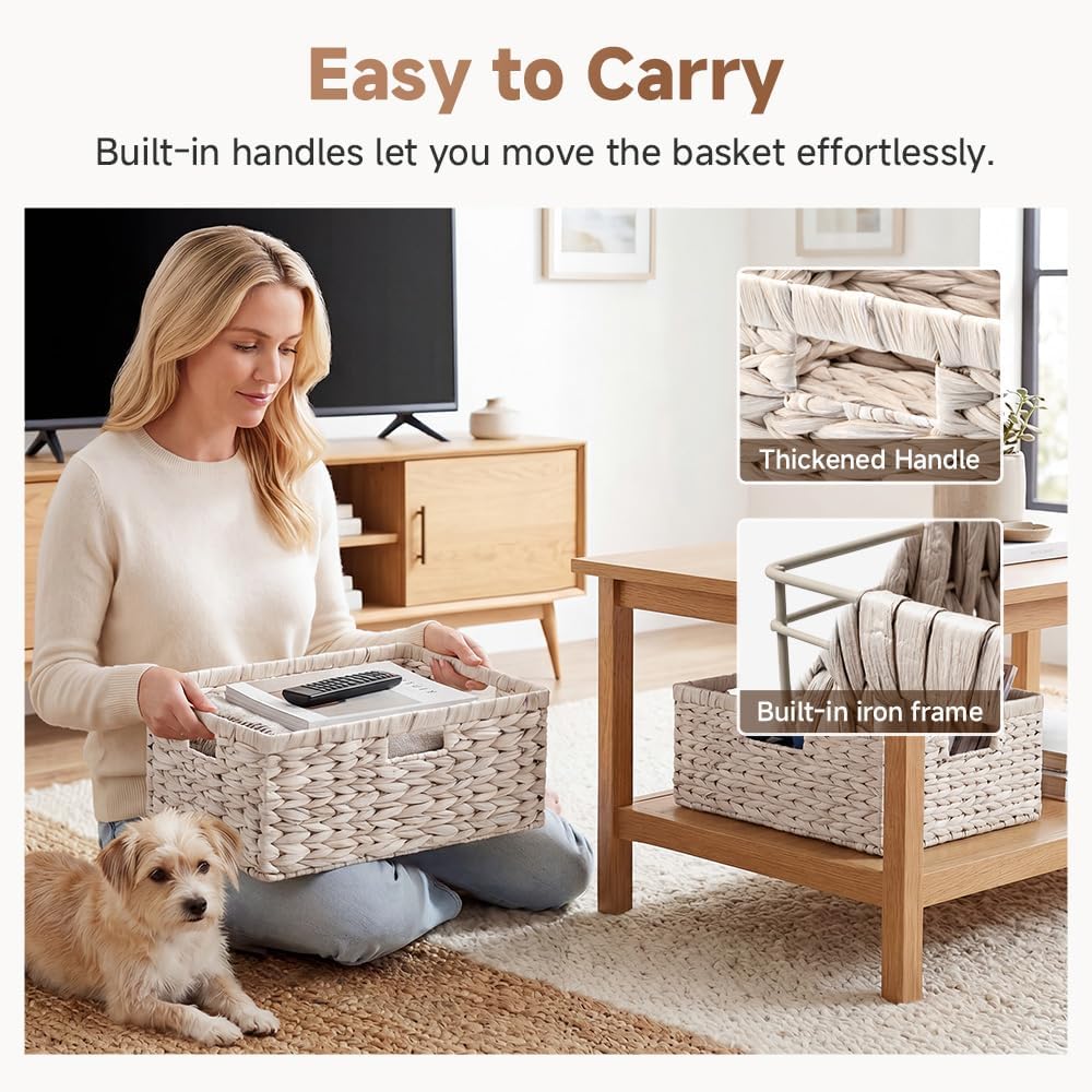 StorageWorks Large Wicker Baskets for Storage, White Wicker Baskets, 1-Pack