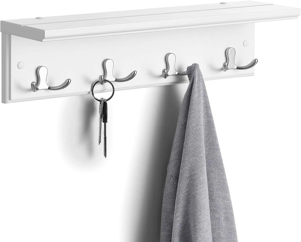 SONGMICS Wall-Mounted Coat Rack with Shelf, 4 Dual Metal Hooks
