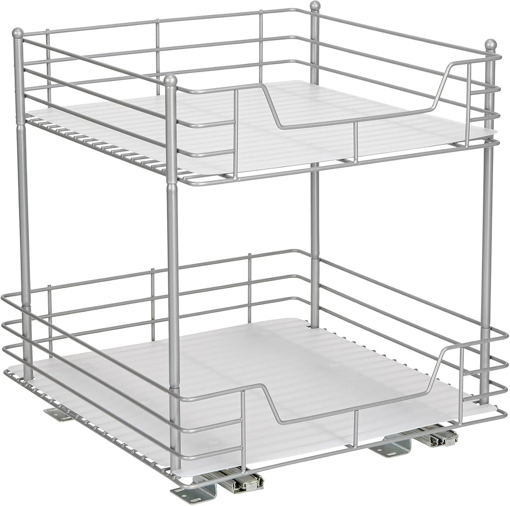 Household Essentials Brushed Steel & Plastic Two-Tier Pantry Organizer, Silver