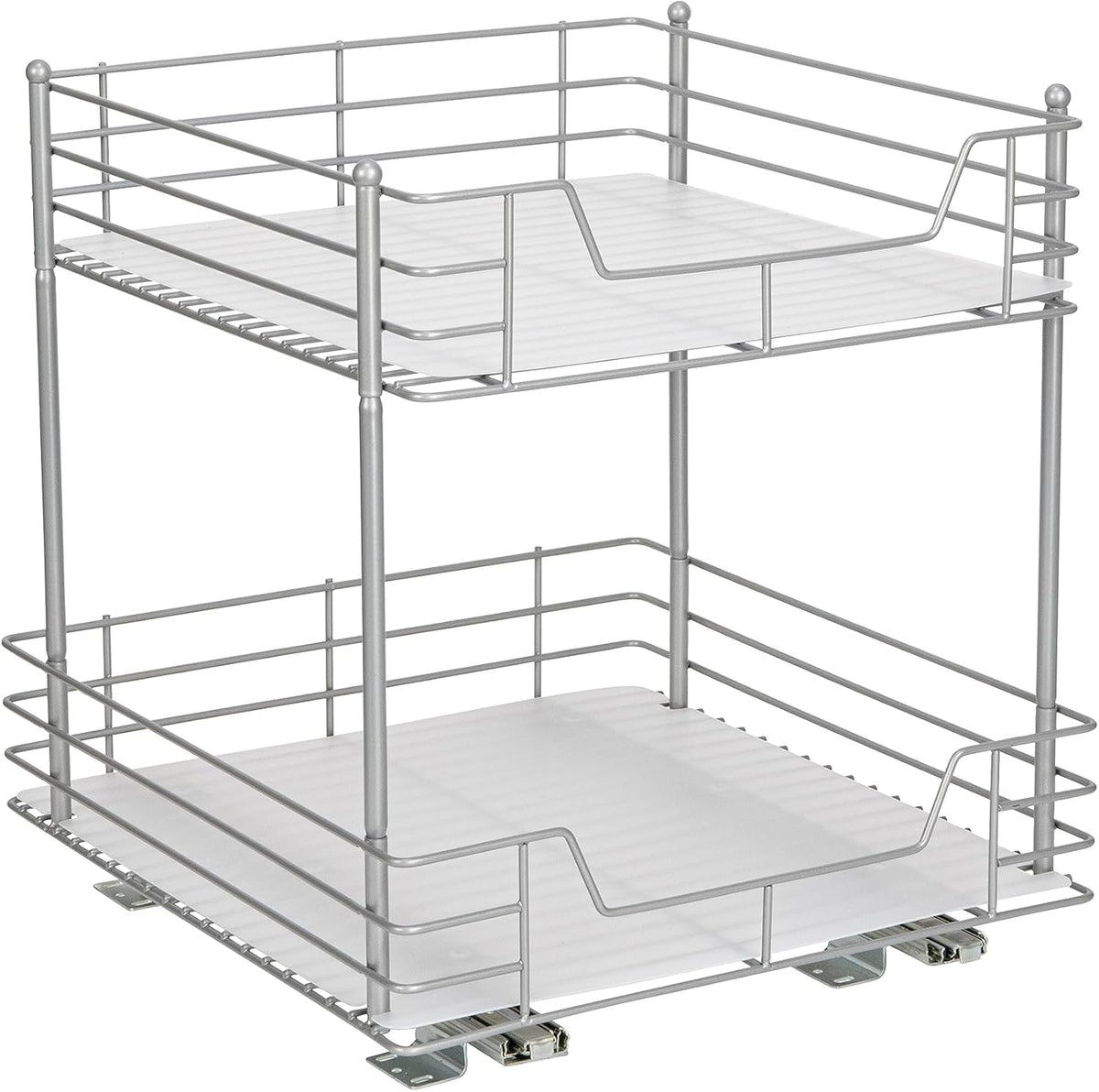 Household Essentials Brushed Steel & Plastic Two-Tier Pantry Organizer, Silver