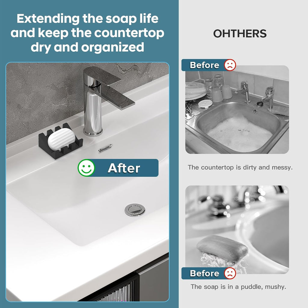 Silicone Soap Dish with Suction Cups, Self Draining Soap Holder 2 Pack