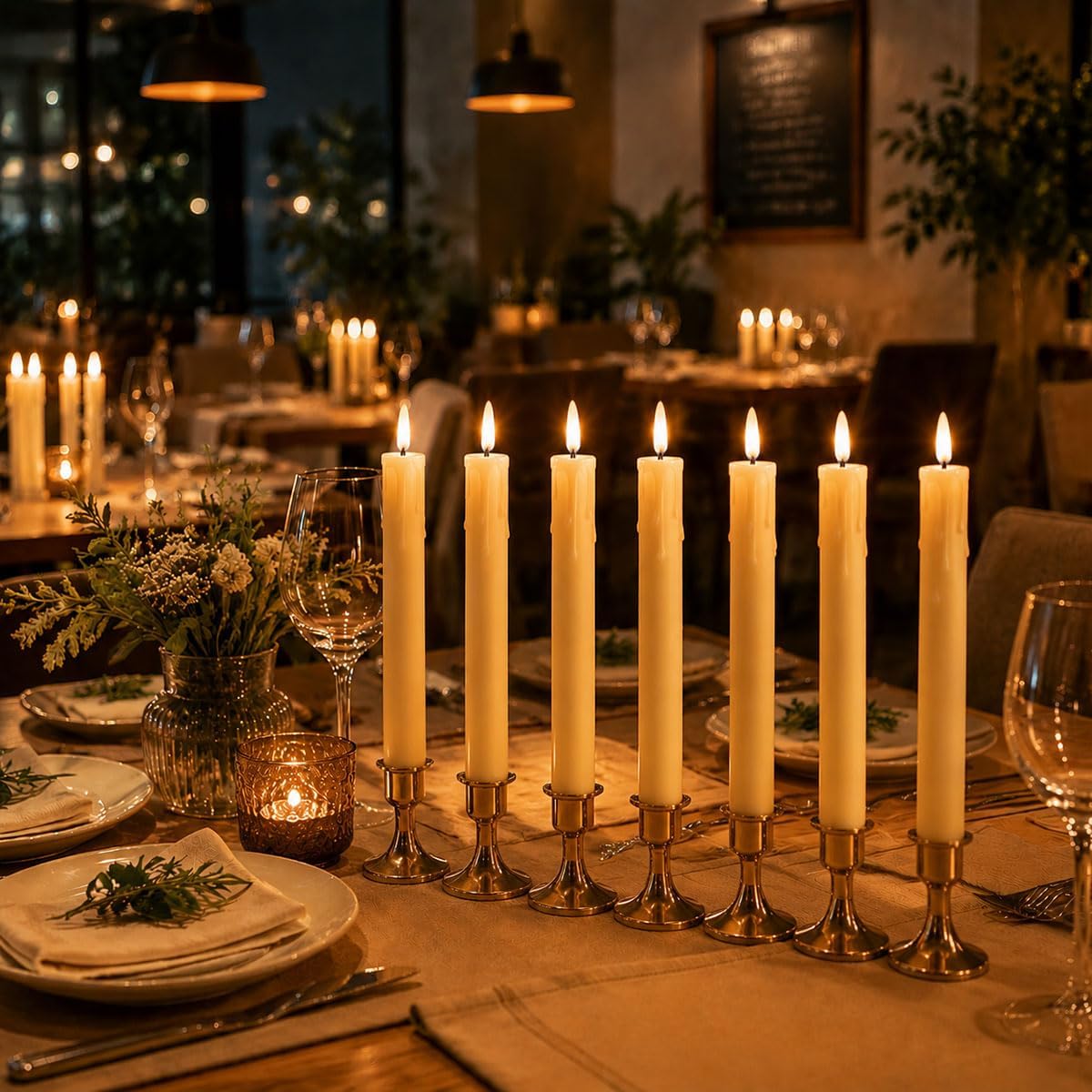 Pack of 6 Decorative Rechargeable Beige Taper Candles with USB Charge Warm White Light 10 Inch,Remote Flameless Christmas LED Window Candlesticks,25.5 cm Plastic Wedding Candles with Timer