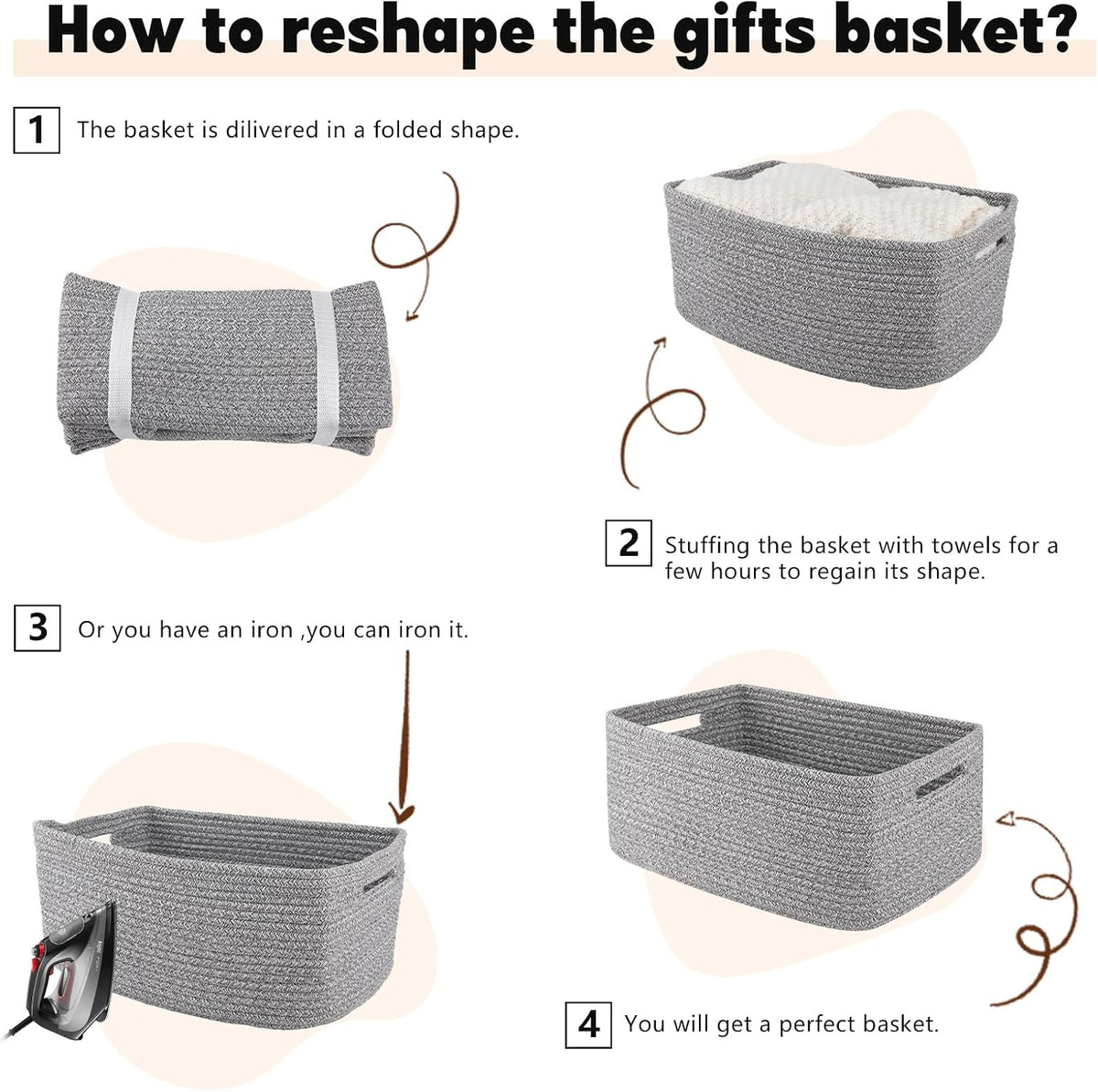 OIAHOMY Storage Basket for Shelves, Closet Cube Storage Bins Baskets for Clothes Blanket Towels, Baby Nursery, Toy Baskets Box, Woven Rope Basket, 15.75 * 11.81 * 7.09 IN, 2 Packs Grey