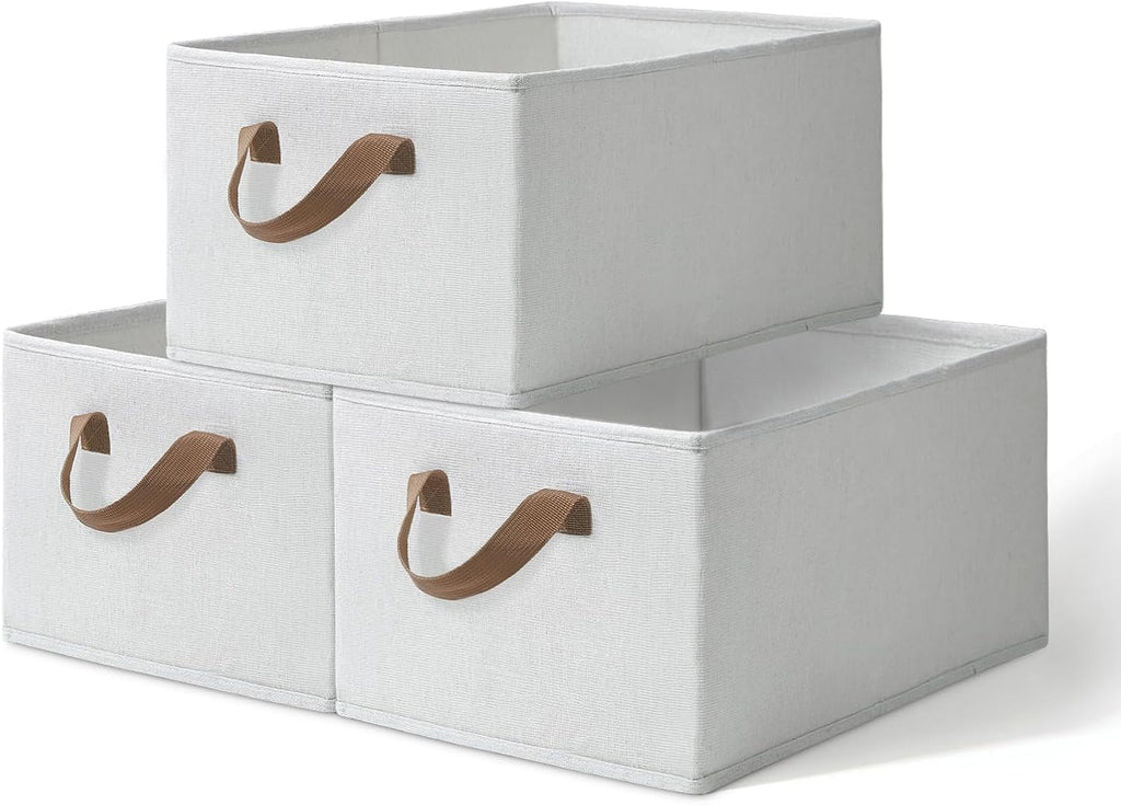 Large Fabric Storage Bins for Closets,3-Pack Collapsible Closet Organizer Clothing Storage,Decorative Shelf Baskets for Organizing,Fabric Baskets for Storage Box,18.5" x 11" x 8.3",Beige