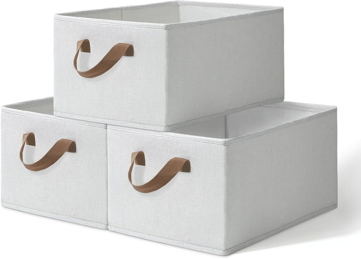 Large Fabric Storage Bins for Closets,3-Pack Collapsible Closet Organizer Clothing Storage,Decorative Shelf Baskets for Organizing,Fabric Baskets for Storage Box,18.5" x 11" x 8.3",Beige