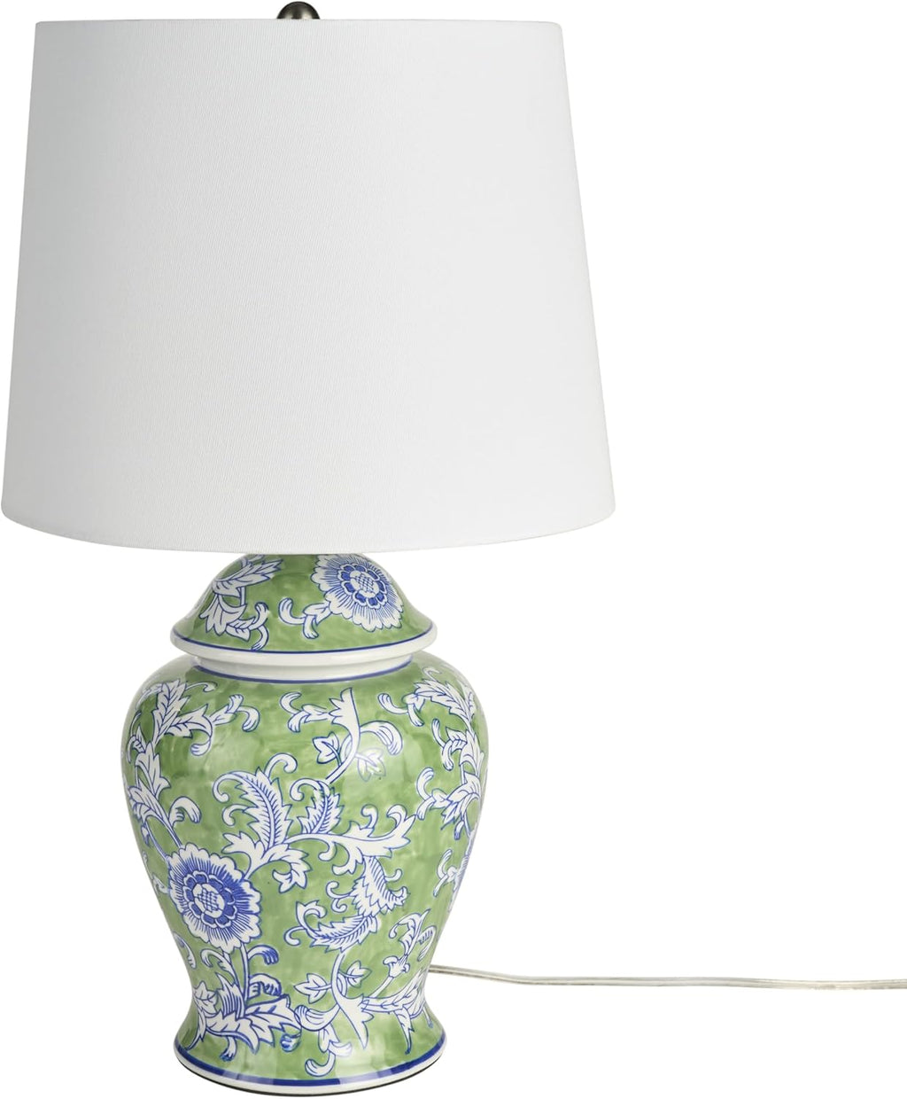 Nourison Home 24" Green & Blue Floral Ginger-Jar Ceramic Traditional Table Lamp for Living Room, Bedroom, Dining Room, Reading