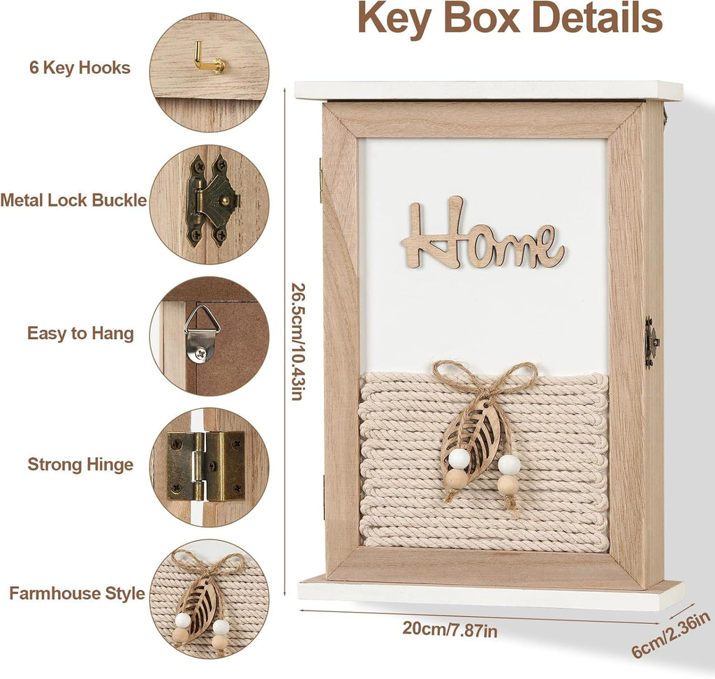 Key Holder for Wall, 6 Hooks Key Rack Wall Mount Decorative Key Box Holder