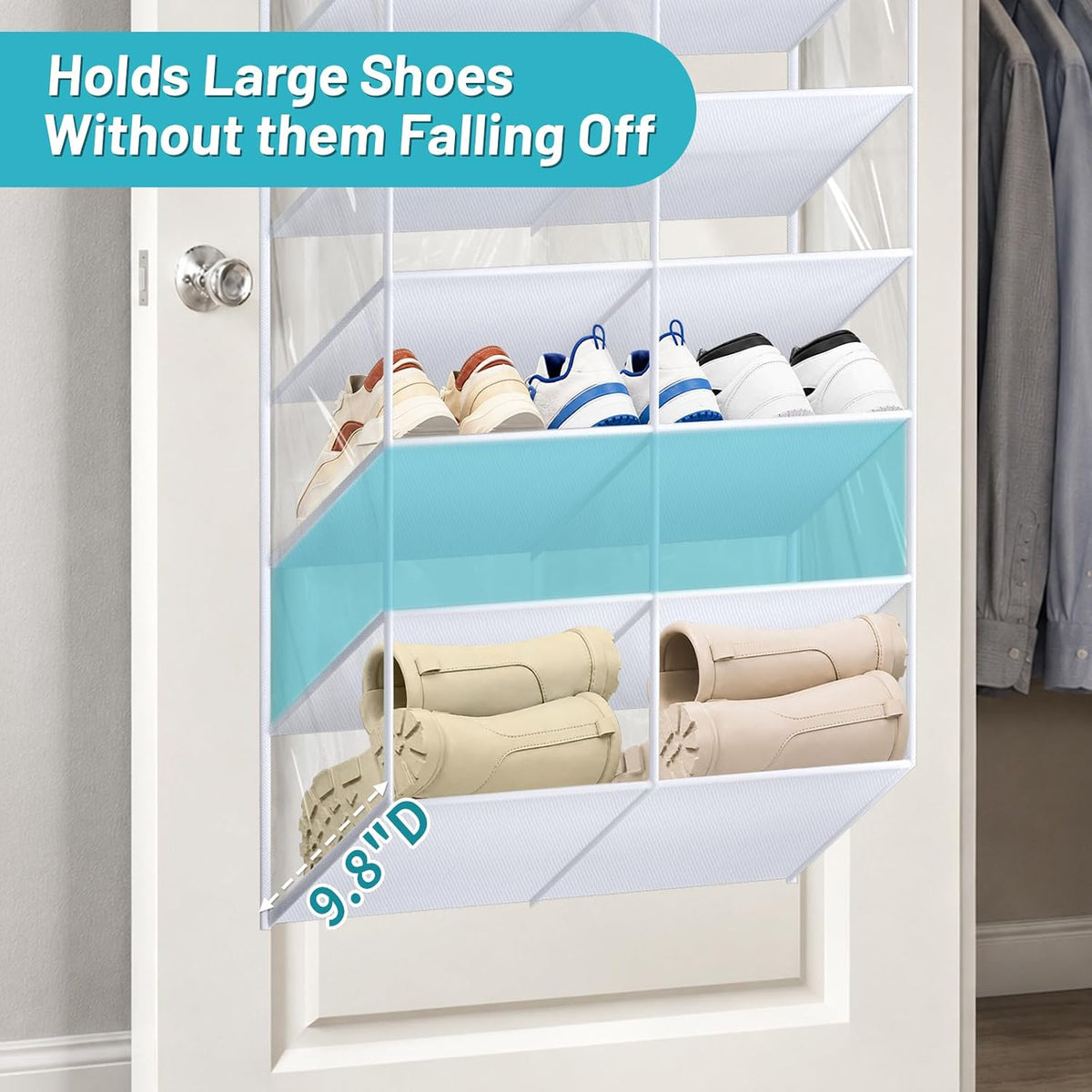 AOODA 30-35 Pairs Clear Over Door Shoe Organizer with Oxford Fabric 10 Tier