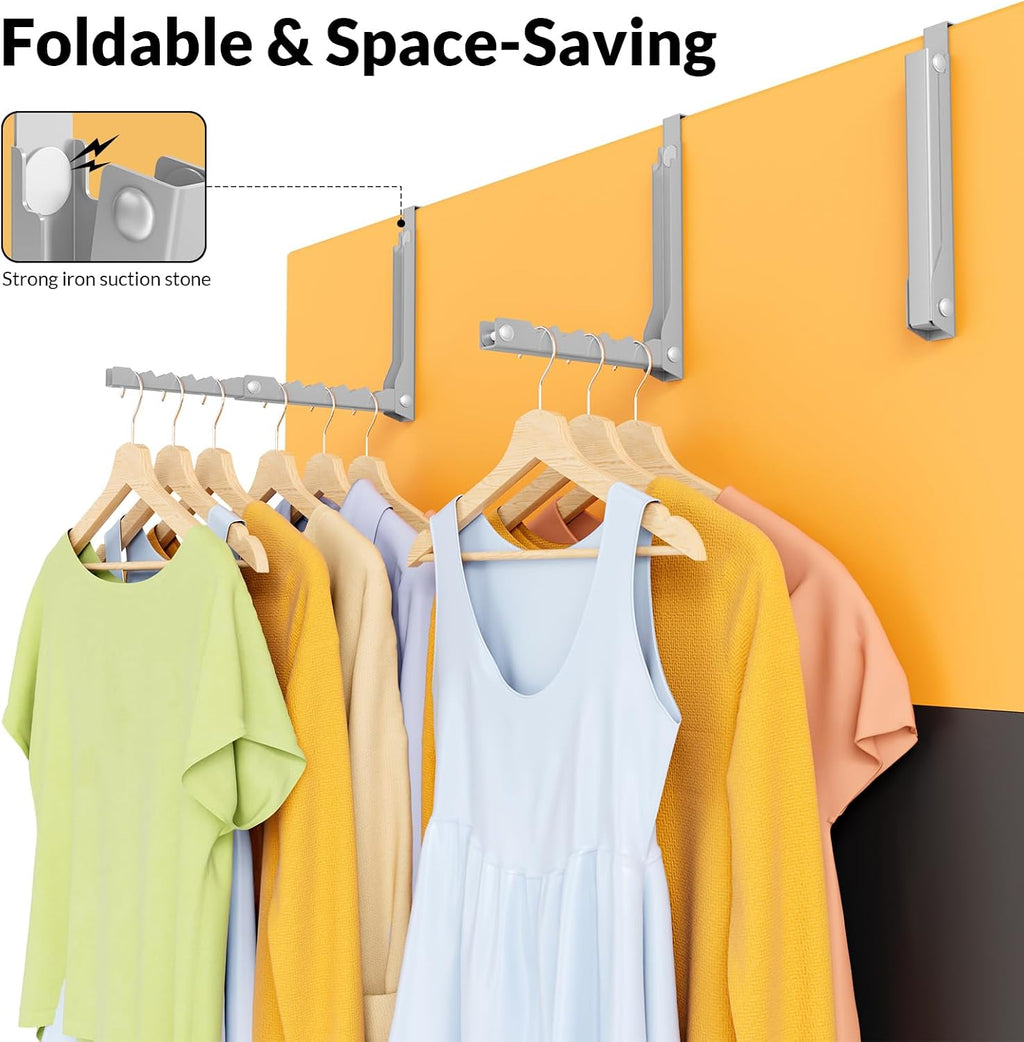 Over The Door Folding Clothes Hanger Rack, Collapsible Door Organizer with 10 Slots, Space Saving Hanger Holder for Laundry Room, Bedroom, Bathroom, Closet, Dorm, Fits Doors Up to 1.8 Inch