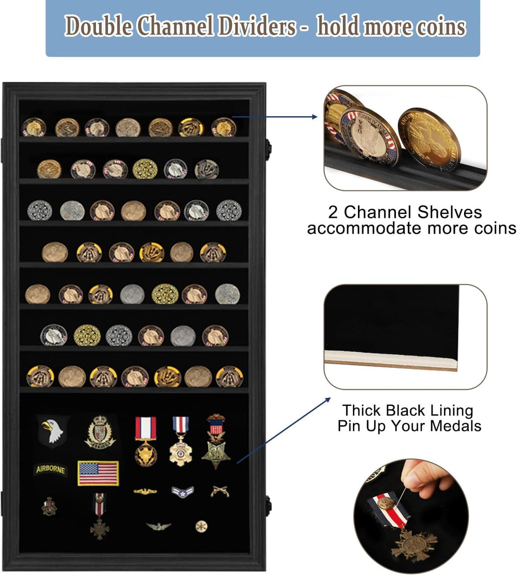 Oversized Military Challenge Coin Display case for Badges & Ribbons Black