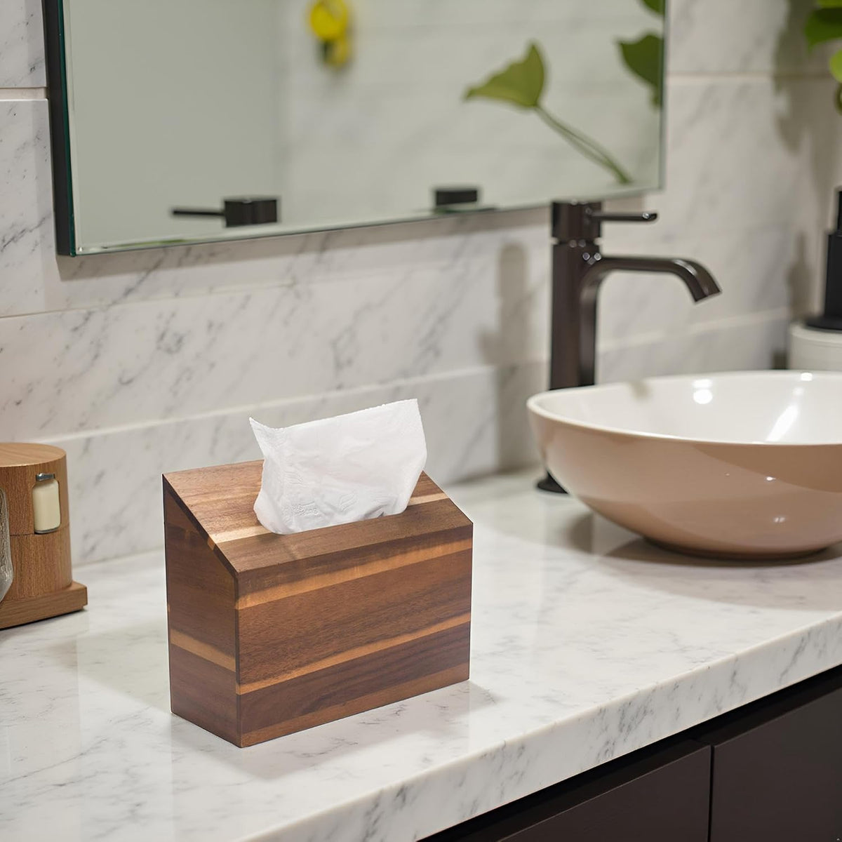 Hand Towel Box Cover Compatible with Kleenex Disposable Paper Hand Towels, Acacia Wood Hand Towel Holder for Bathroom Kitchen Living Room Countertop