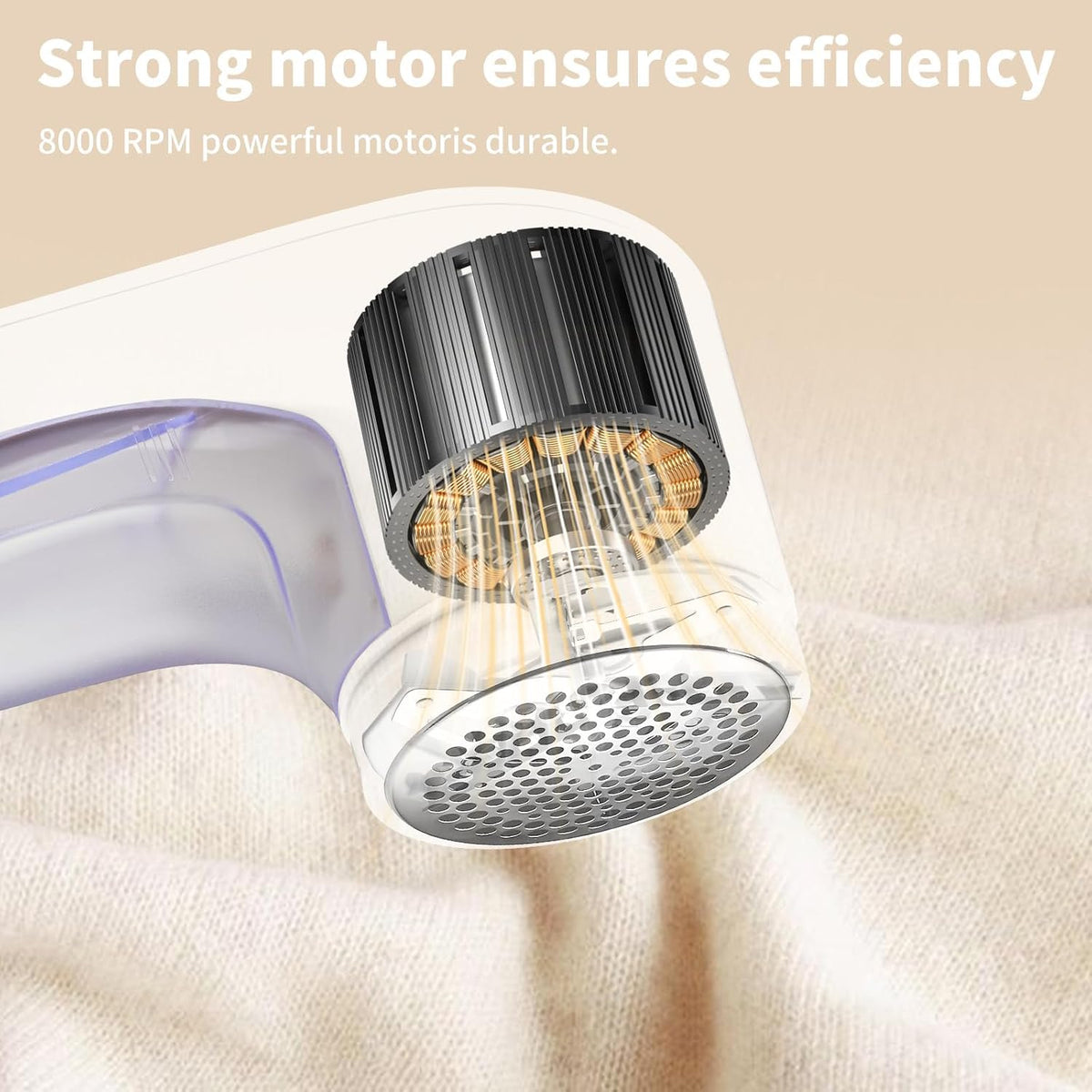 Rechargeable Fabric Shaver, Lint Remover for Clothes & Furniture, 3-Leaf Blades, Safety Lock, Pilling Remover Depiller for Fuzz, Lint, Pills, Bobbles (White, Battery Operated)
