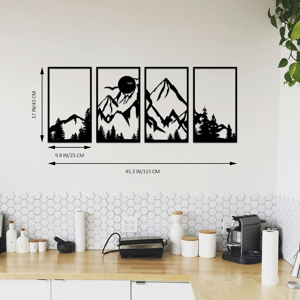 ESTART 4 Pcs Mountain Range Metal Wall Art Decor Summit Metal Wall Sign Rustic Forest Home Decor Sign Mountain Scene Wall Decor Art Hanging for Living Room Bedroom Bathroom Office, 45.3 x 17 Inch