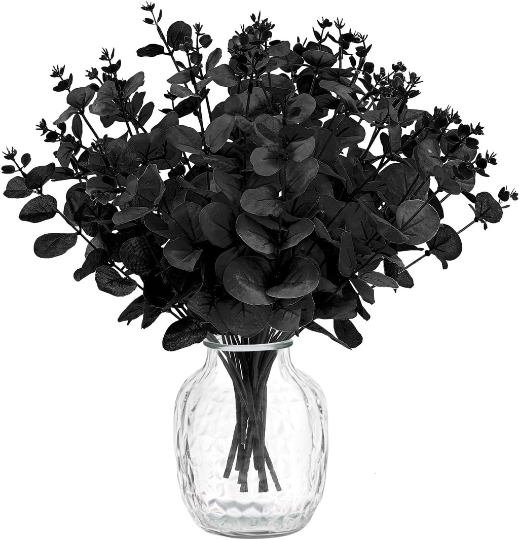 MEILIDY Artificial Eucalyptus Stems, Faux Foliage Branches, Black, 12 Pcs